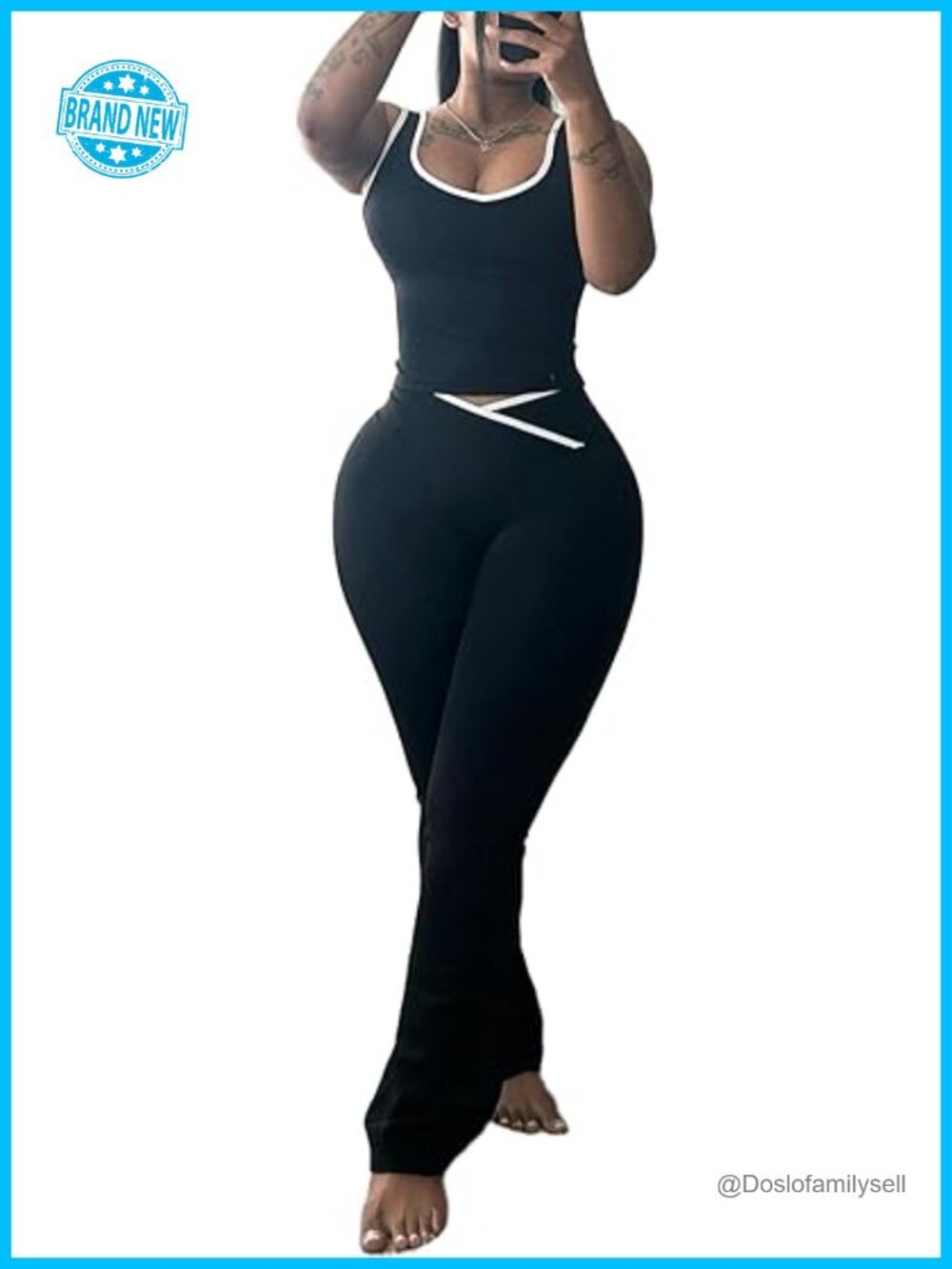 2 Piece Lounge Set: Backless Crop Tank & Flare Pants Tracksuit
